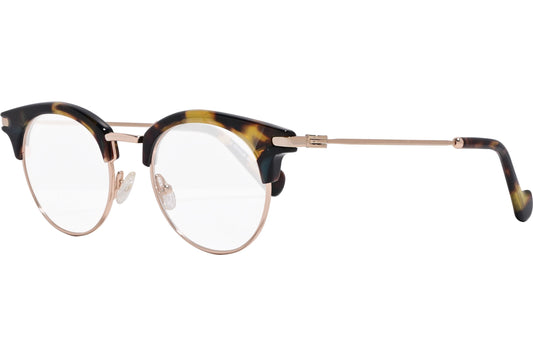 moncler round tortoise eyeglasses frame viewed from a 45-degree angle.