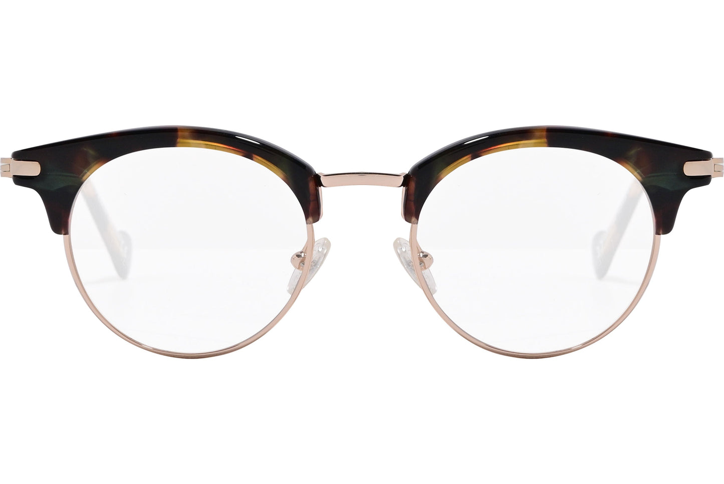 moncler round black eyeglasses frame viewed from the front.