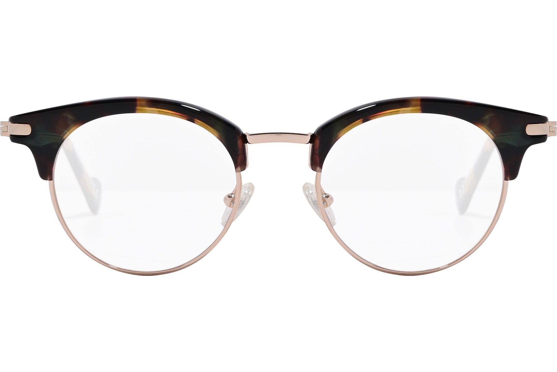 moncler round black eyeglasses frame viewed from the front.