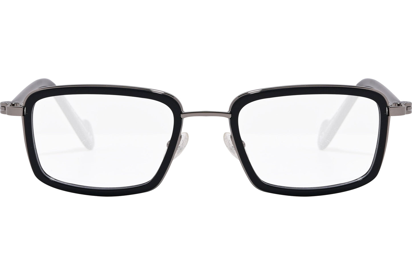 moncler round black eyeglasses frame viewed from the front.