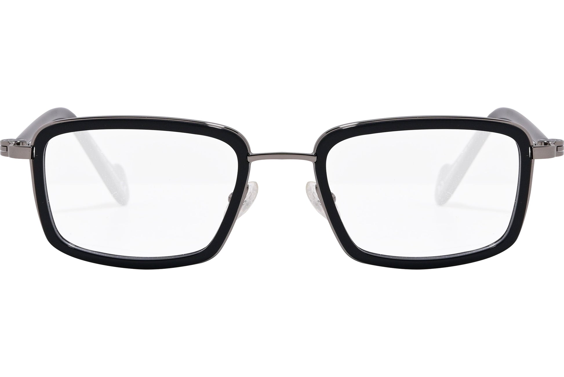 moncler round black eyeglasses frame viewed from the front.