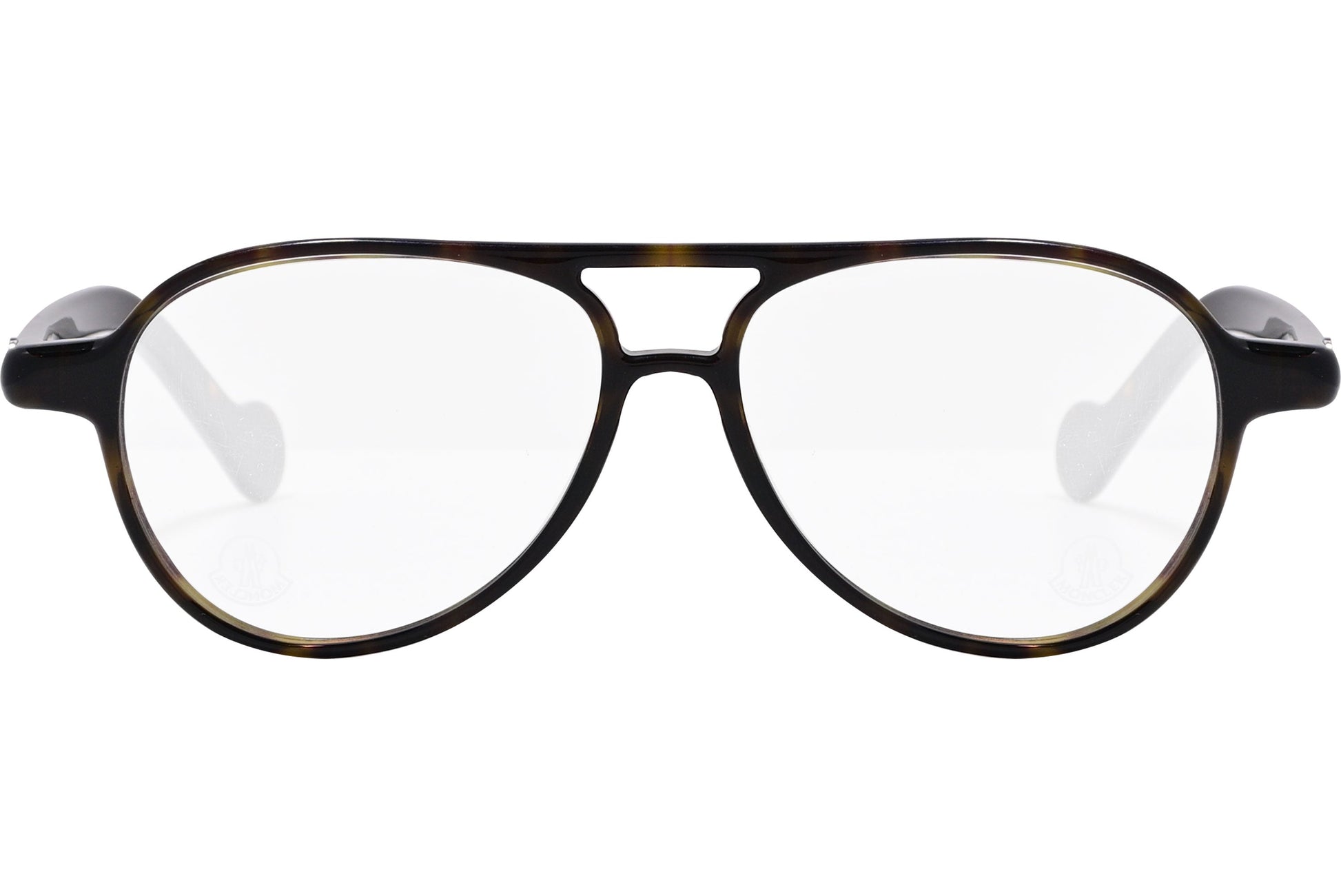 moncler round black eyeglasses frame viewed from the front.