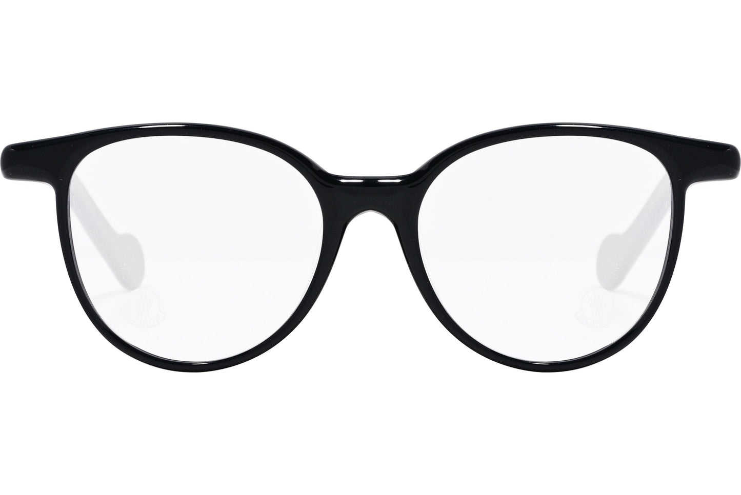 moncler round black eyeglasses frame viewed from the front.