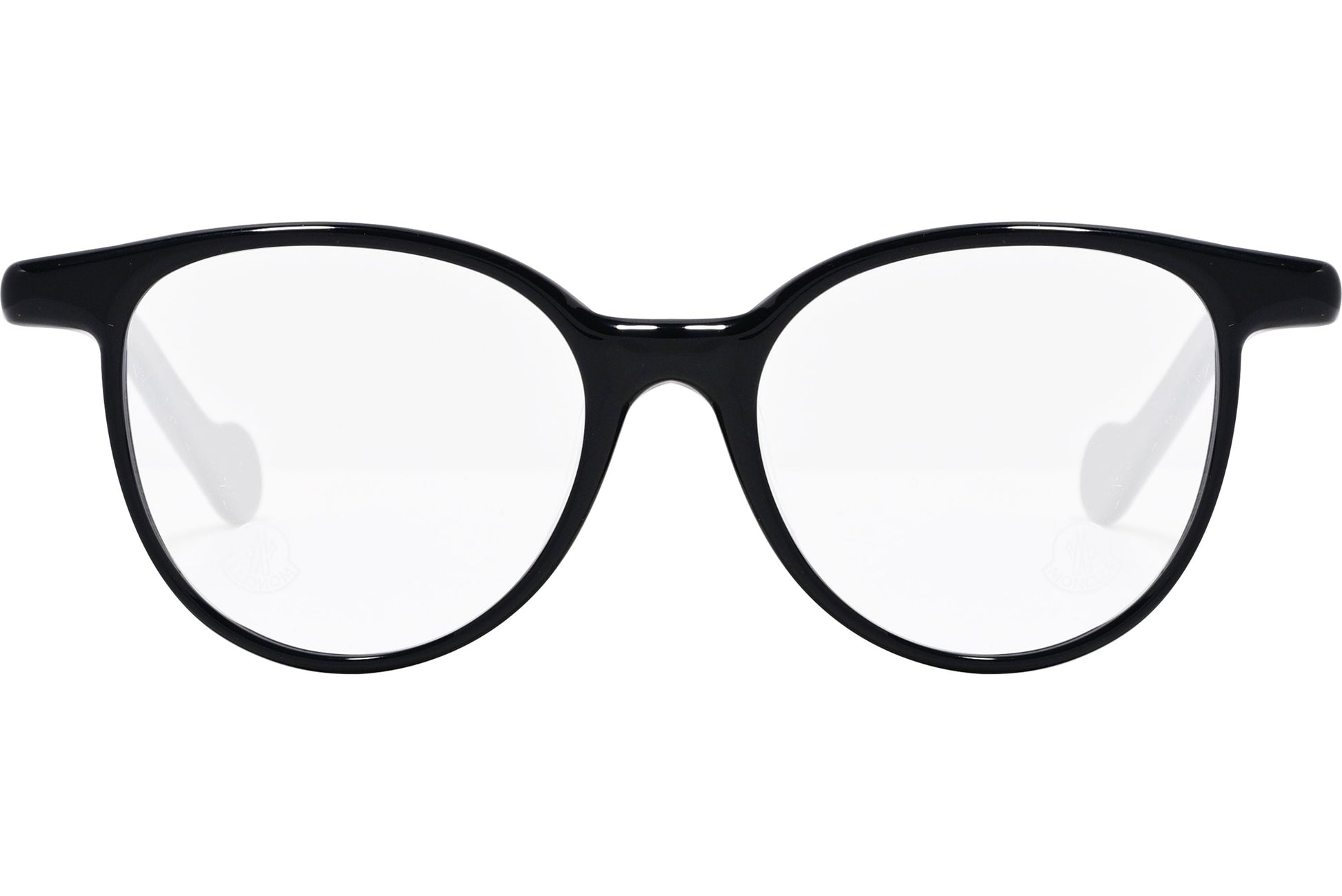 moncler round black eyeglasses frame viewed from the front.