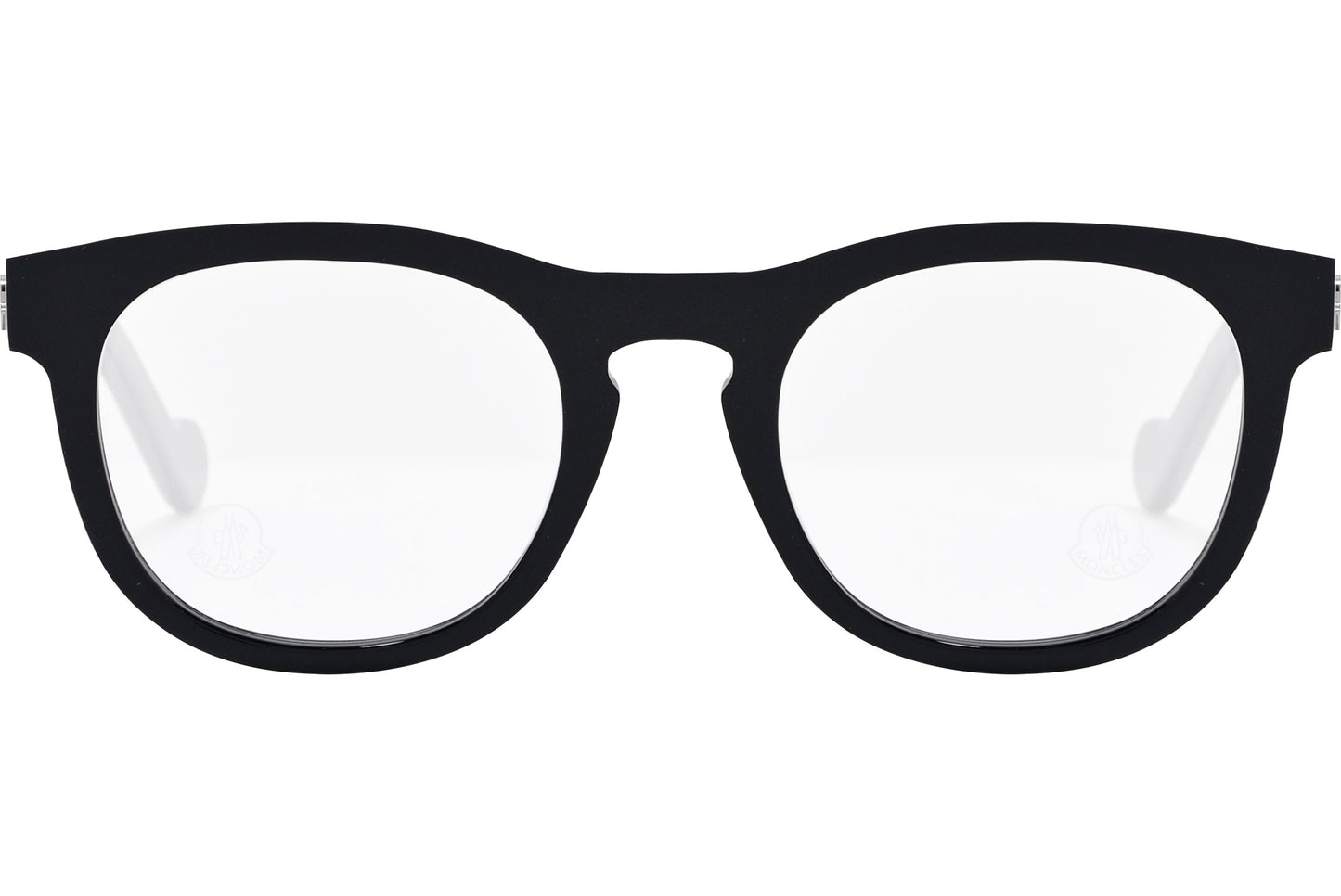 moncler round black eyeglasses frame viewed from the front.