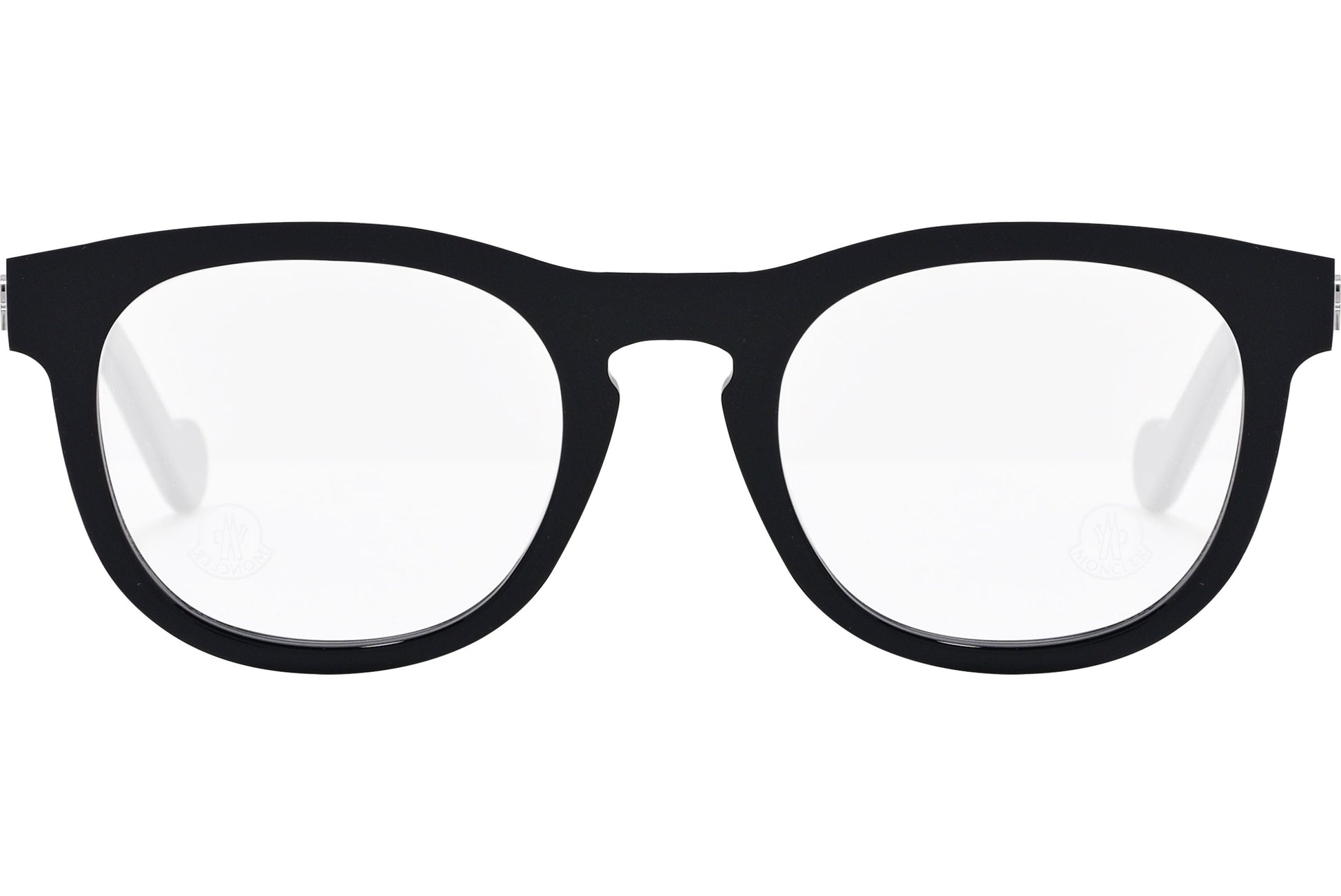 moncler round black eyeglasses frame viewed from the front.