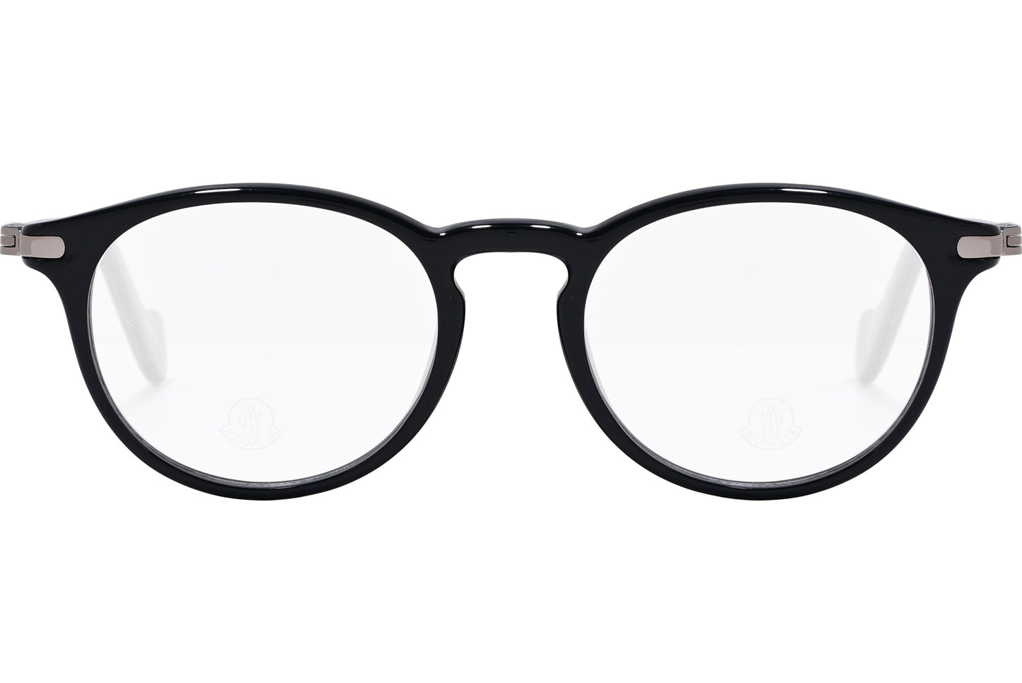 moncler round black eyeglasses frame viewed from the front.