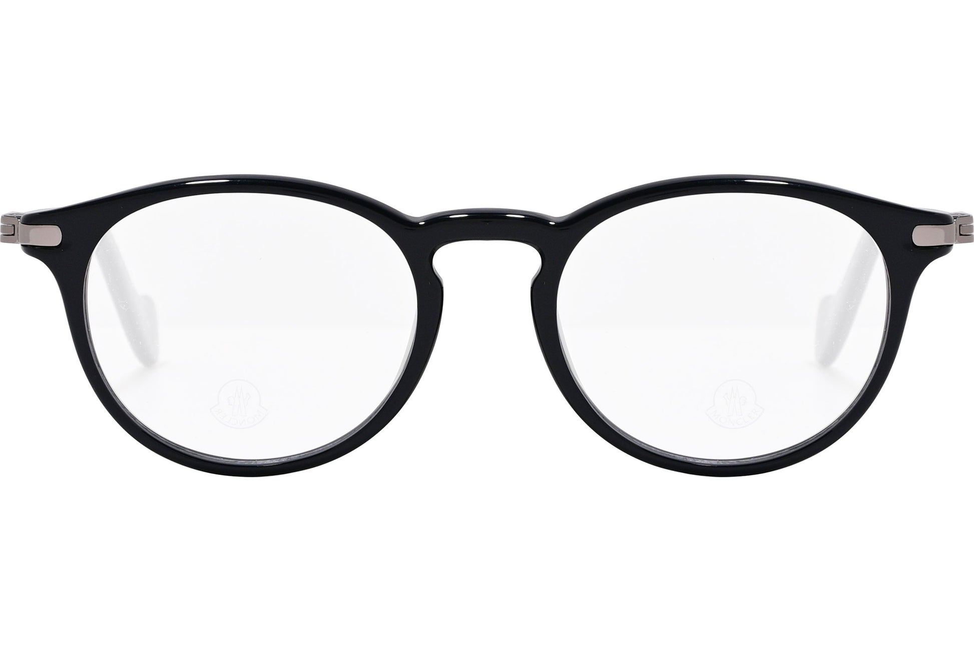 moncler round black eyeglasses frame viewed from the front.