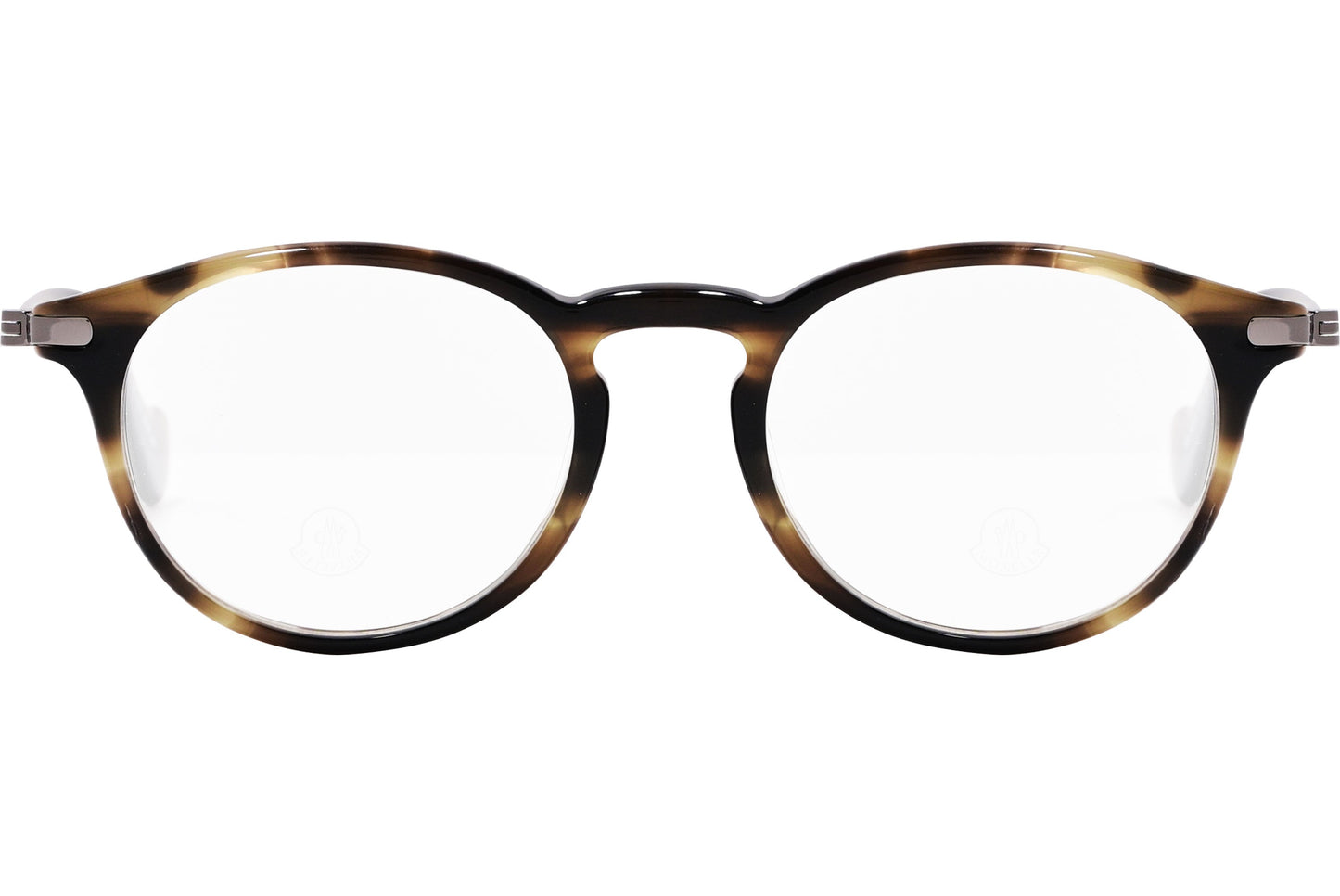 moncler round black eyeglasses frame viewed from the front.