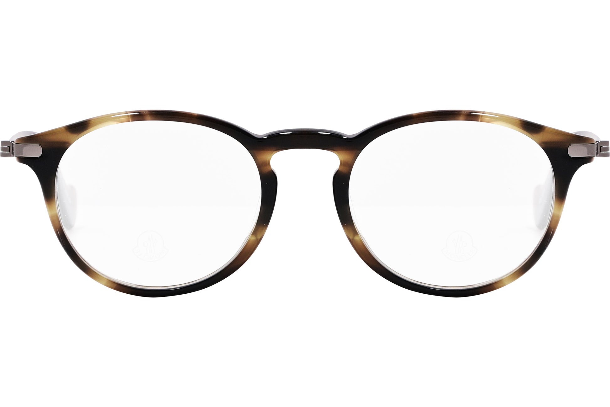 moncler round black eyeglasses frame viewed from the front.