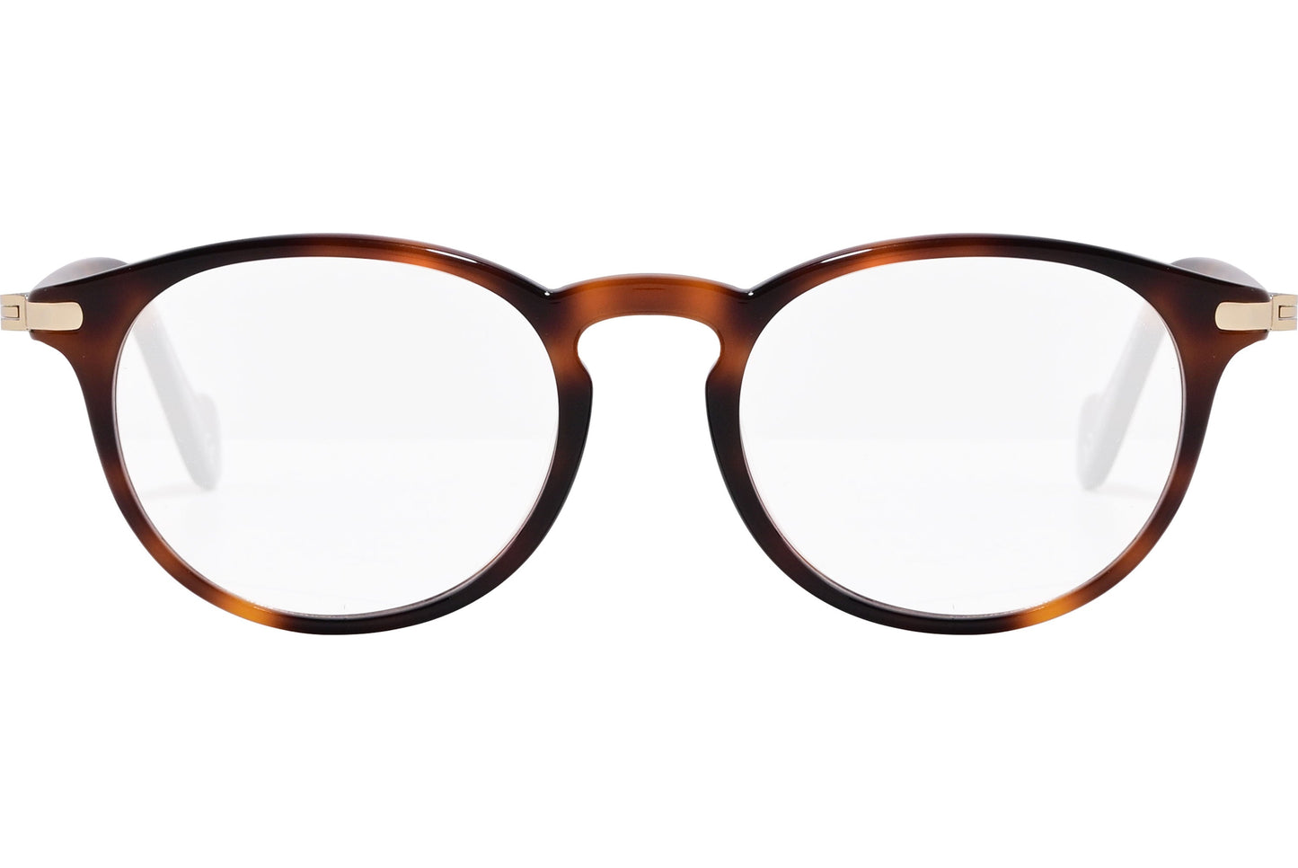 moncler round black eyeglasses frame viewed from the front.