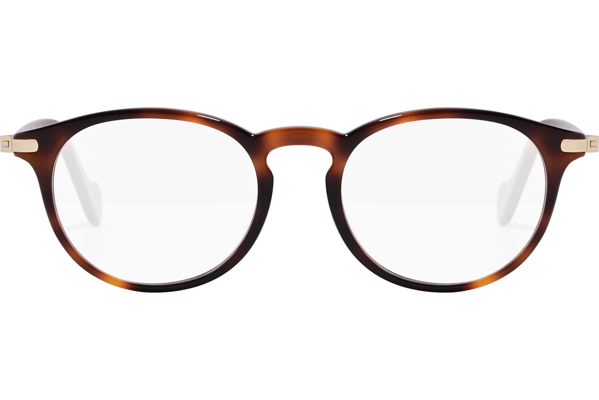 moncler round black eyeglasses frame viewed from the front.