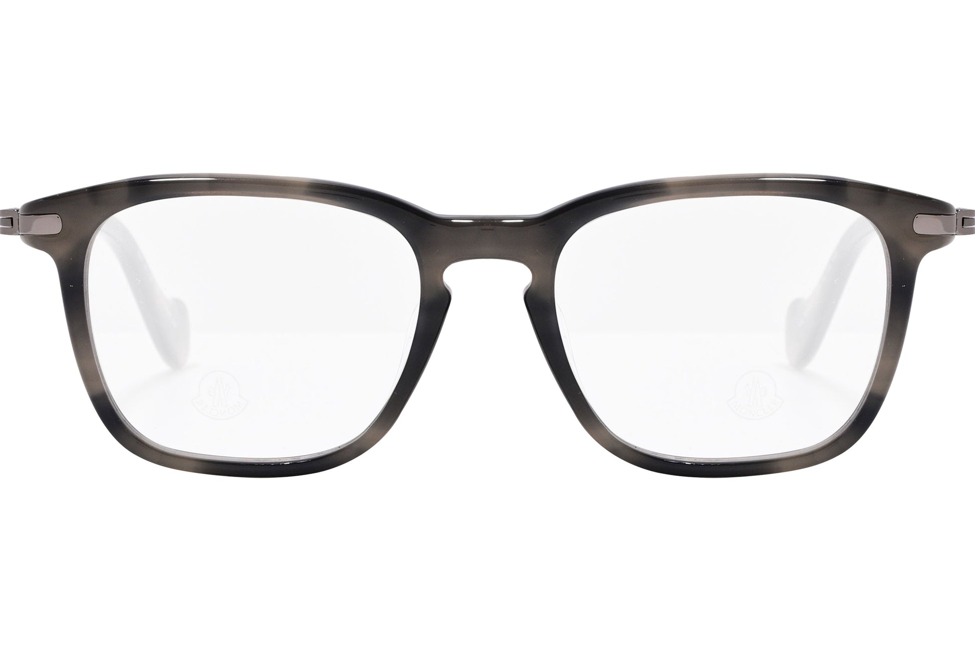 moncler round black eyeglasses frame viewed from the front.