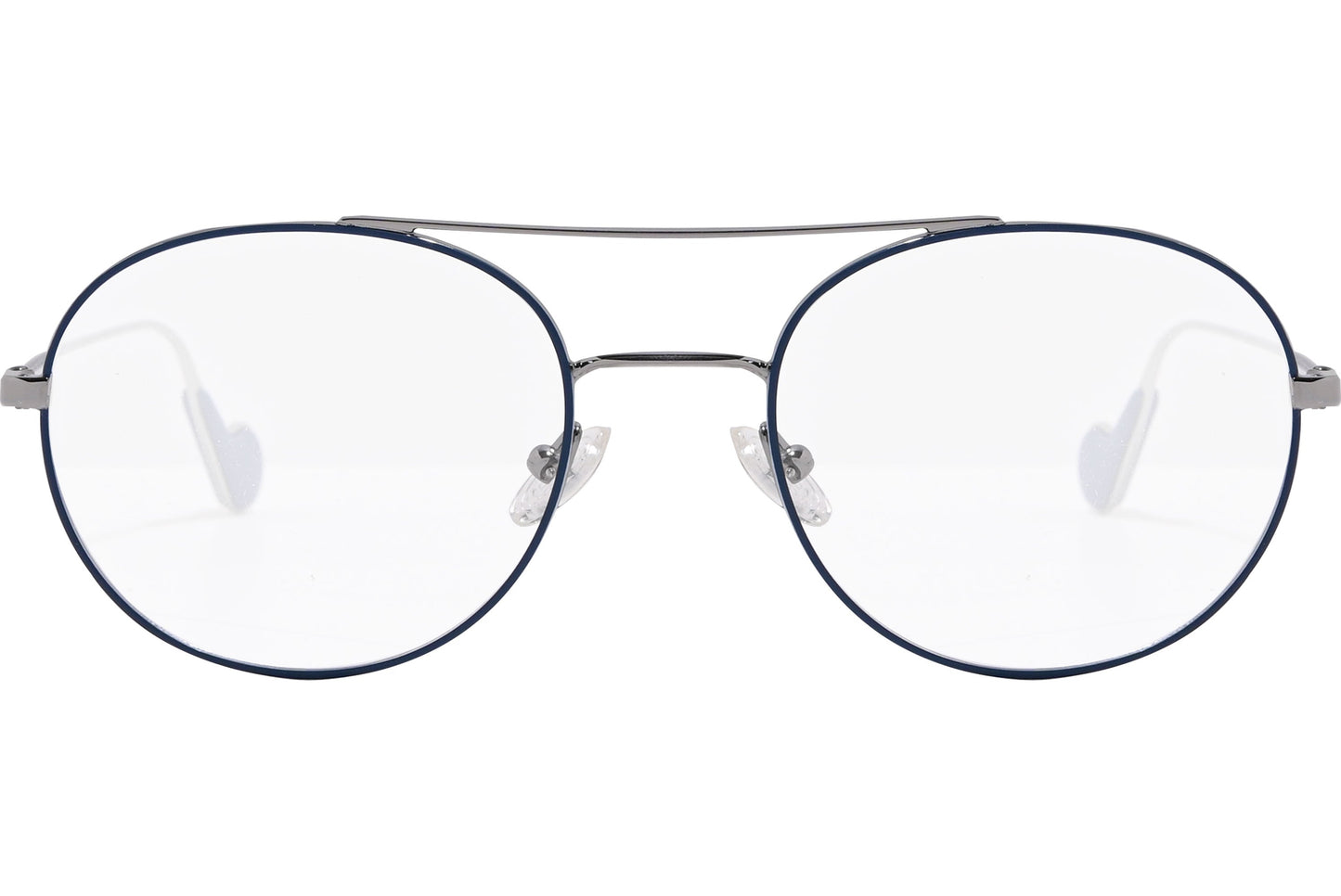 moncler round black eyeglasses frame viewed from the front.