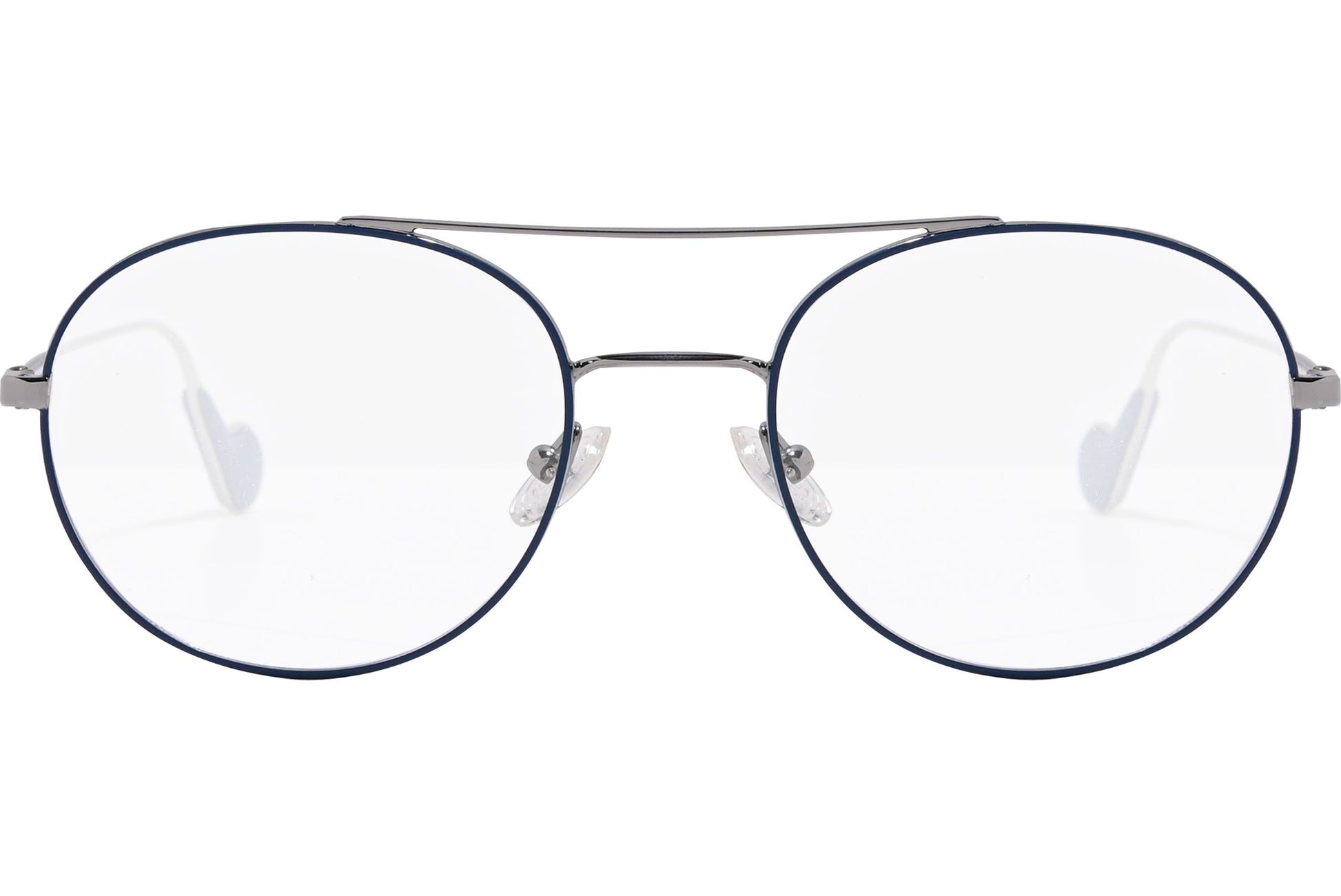 moncler round black eyeglasses frame viewed from the front.