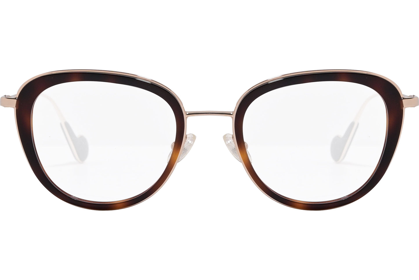 moncler round black eyeglasses frame viewed from the front.