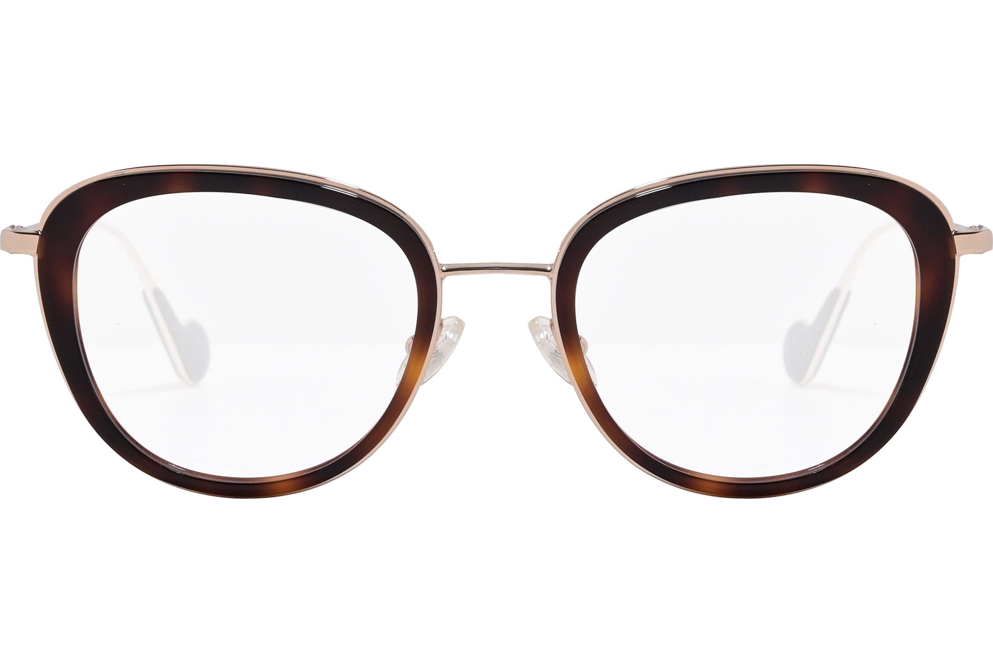 moncler round black eyeglasses frame viewed from the front.