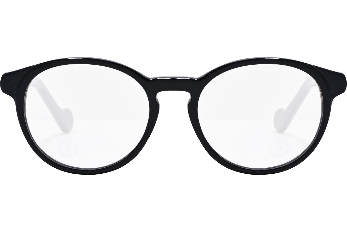 moncler round black eyeglasses frame viewed from the front.