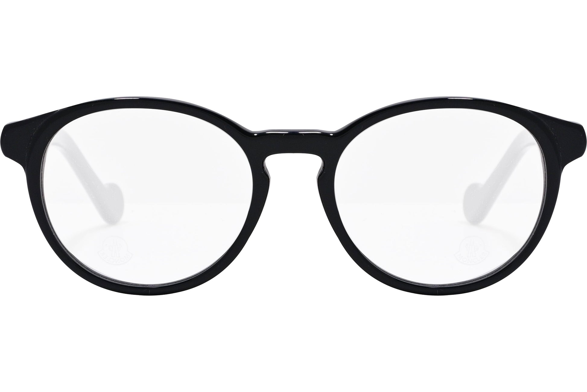 moncler round black eyeglasses frame viewed from the front.