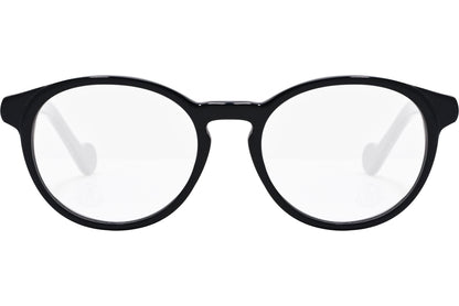 moncler round black eyeglasses frame viewed from the front.