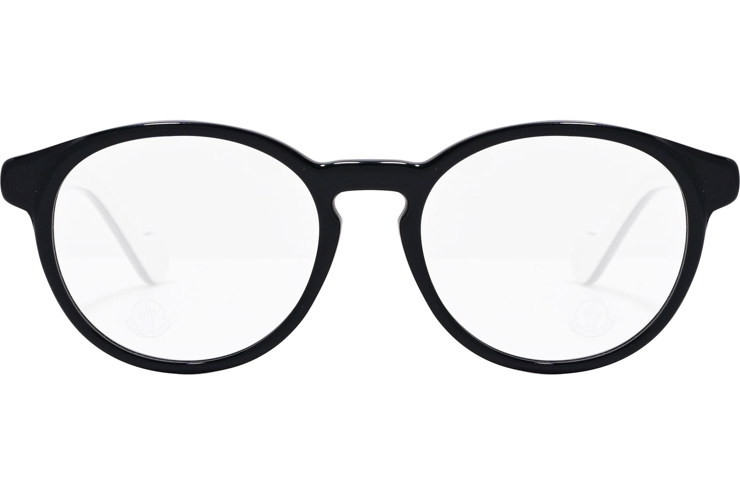 moncler round black eyeglasses frame viewed from the front.