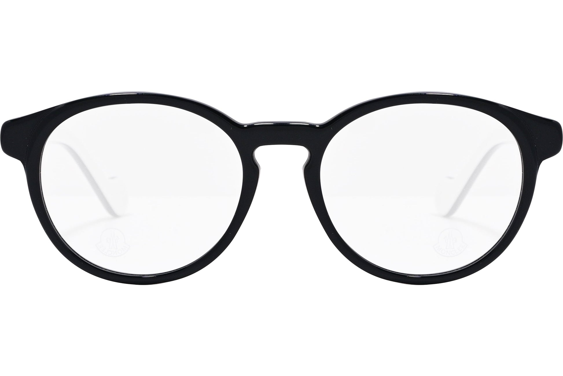 moncler round black eyeglasses frame viewed from the front.