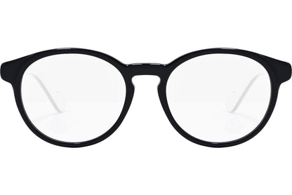 moncler round black eyeglasses frame viewed from the front.