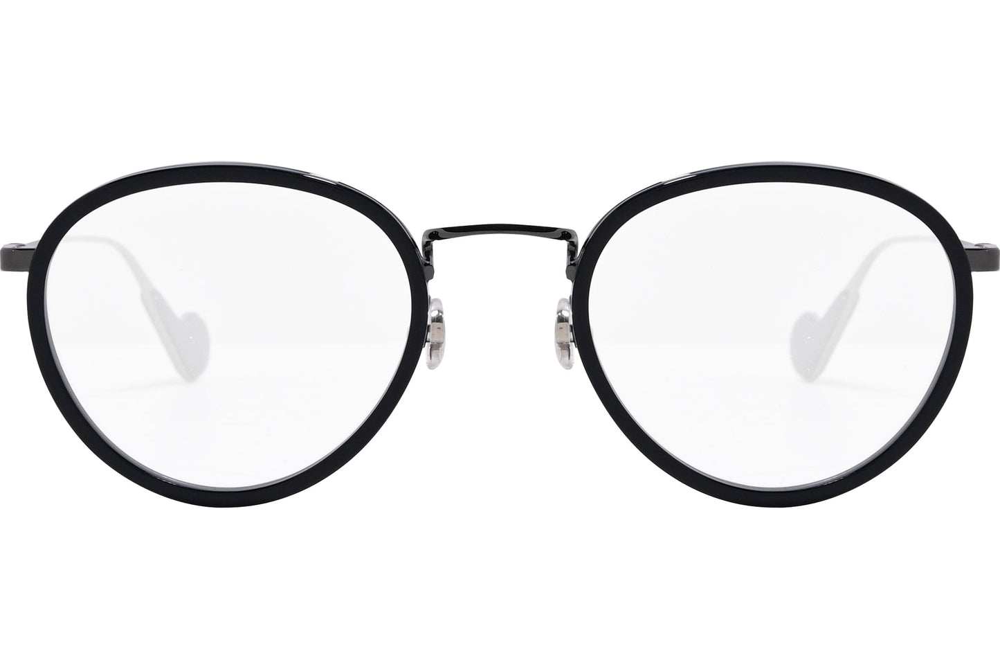 moncler round black eyeglasses frame viewed from the front.