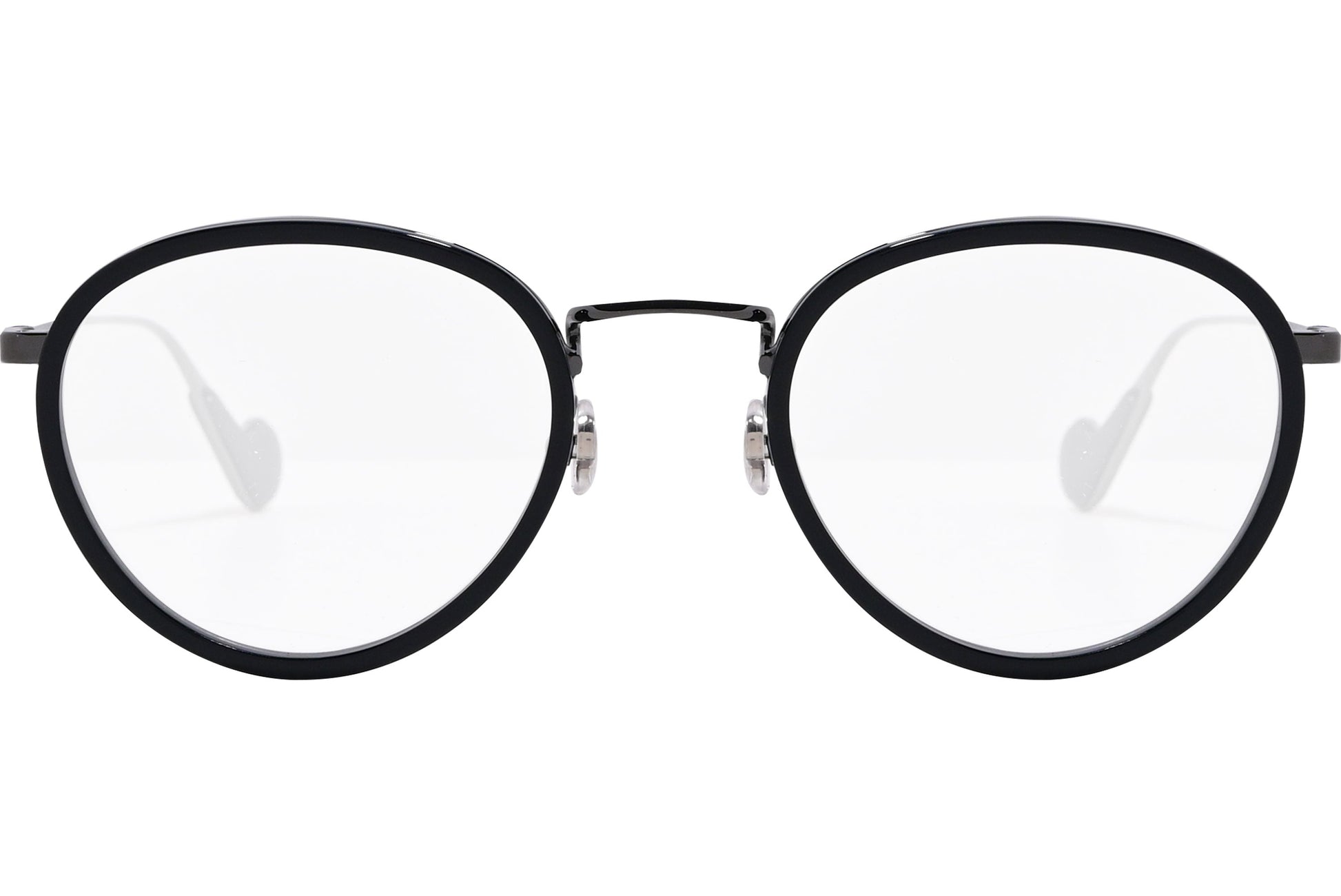 moncler round black eyeglasses frame viewed from the front.