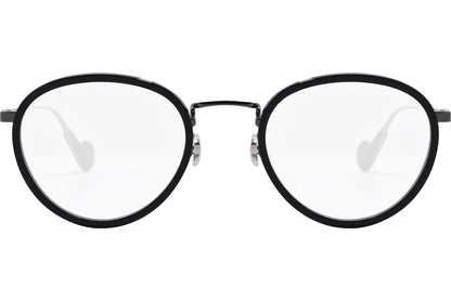 moncler round black eyeglasses frame viewed from the front.