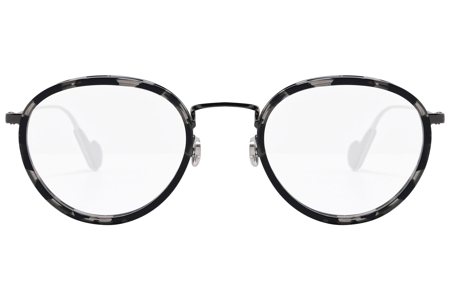 moncler round black eyeglasses frame viewed from the front.