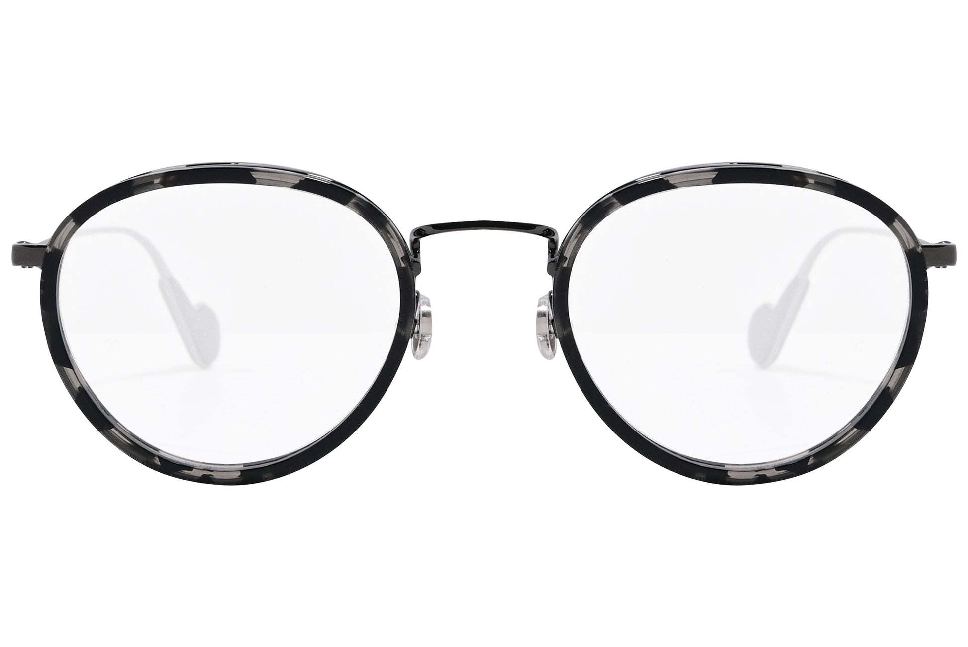 moncler round black eyeglasses frame viewed from the front.