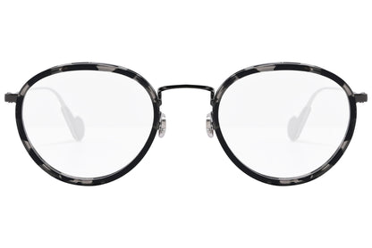 moncler round black eyeglasses frame viewed from the front.