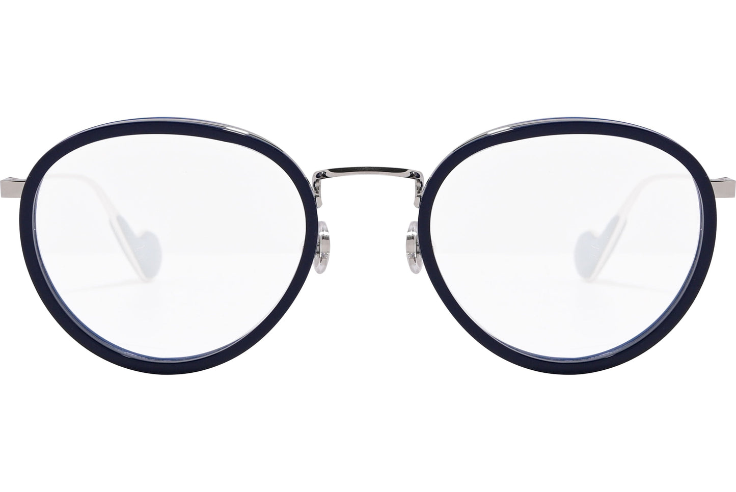 moncler round black eyeglasses frame viewed from the front.