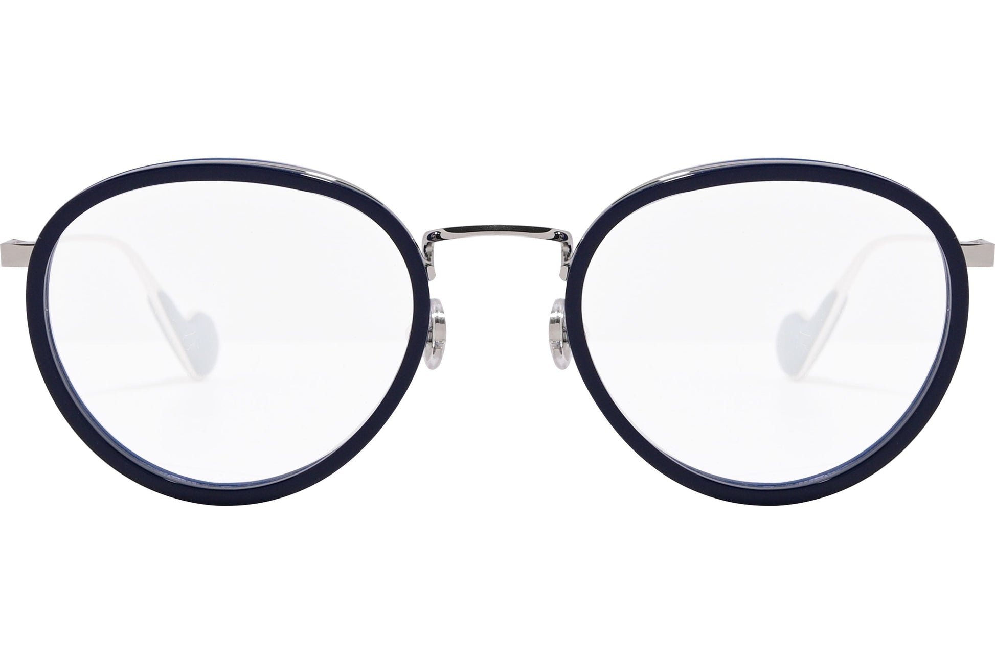 moncler round black eyeglasses frame viewed from the front.