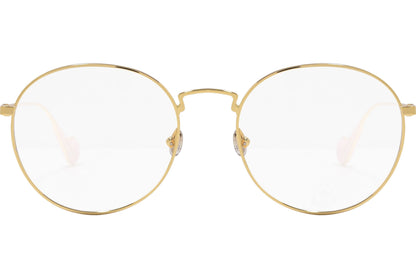 moncler round black eyeglasses frame viewed from the front.