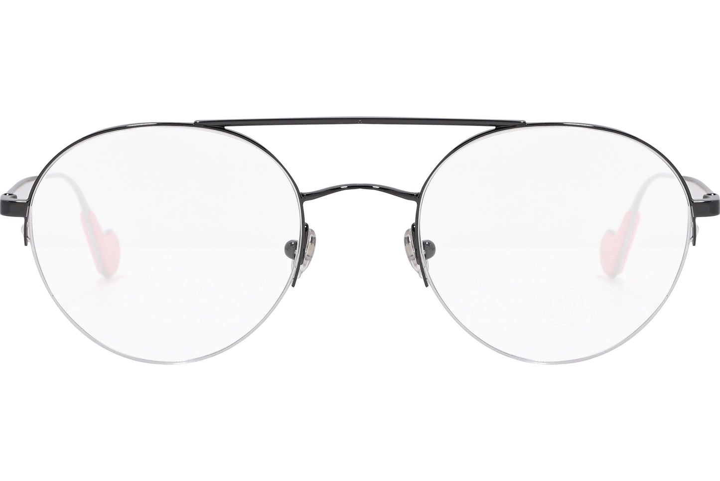 moncler round black eyeglasses frame viewed from the front.