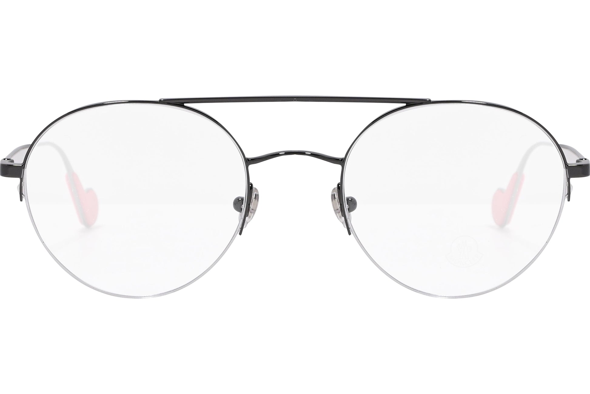 moncler round black eyeglasses frame viewed from the front.