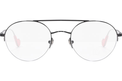 moncler round black eyeglasses frame viewed from the front.