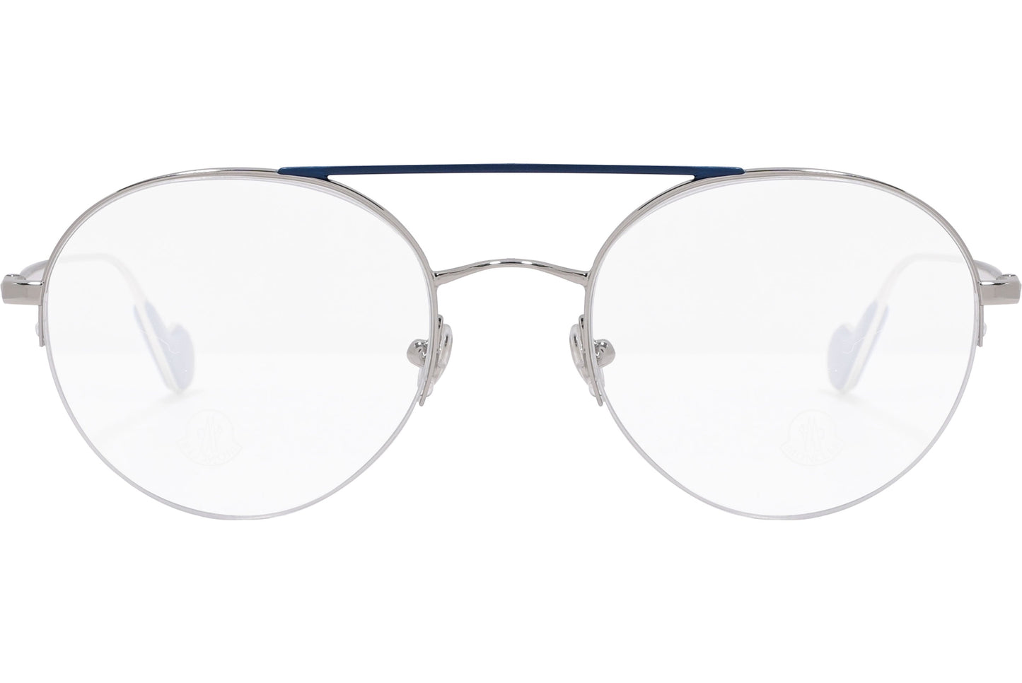 moncler round black eyeglasses frame viewed from the front.