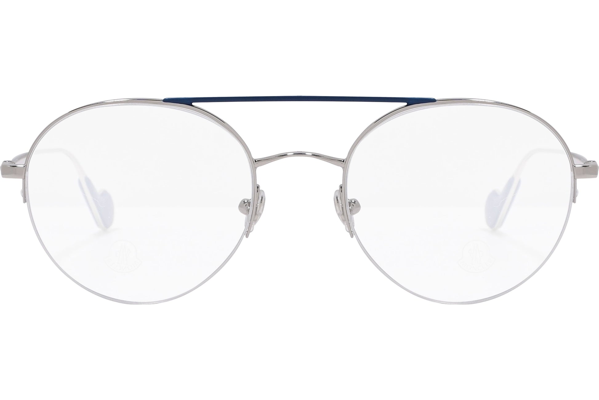 moncler round black eyeglasses frame viewed from the front.