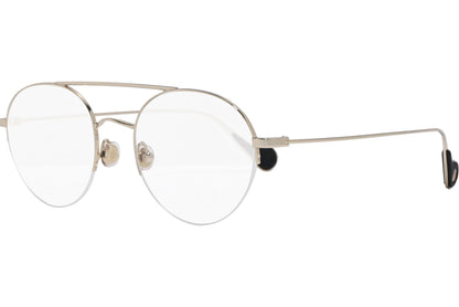 moncler round black eyeglasses frame viewed from a 45-degree angle.