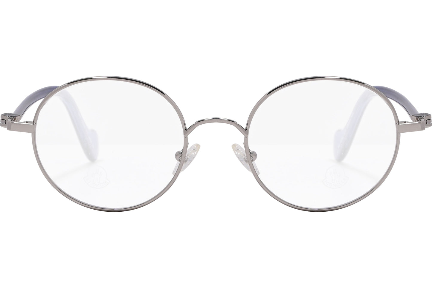 moncler round black eyeglasses frame viewed from the front.