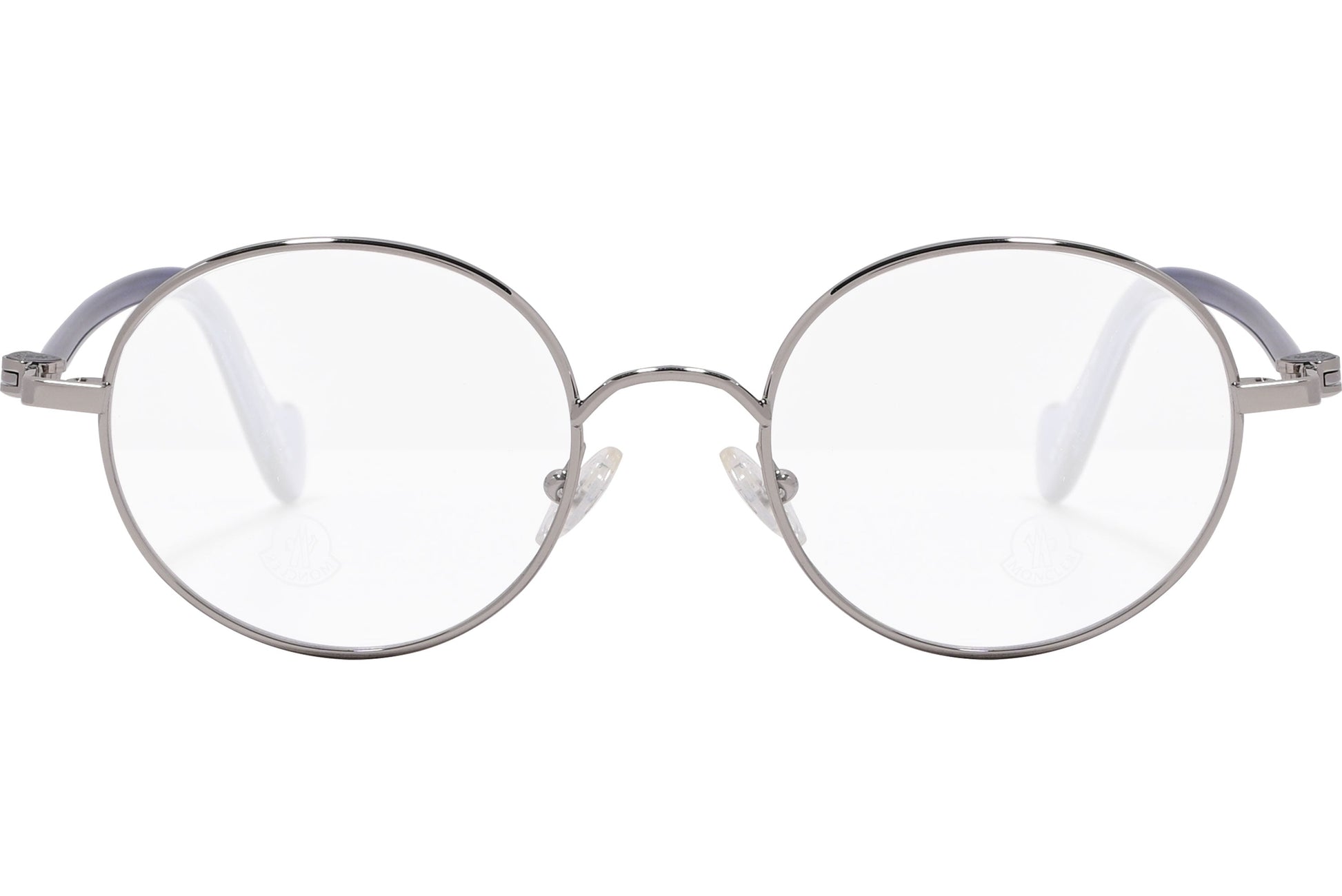 moncler round black eyeglasses frame viewed from the front.