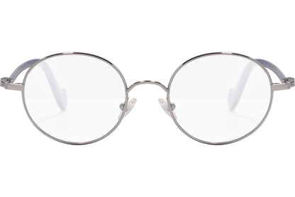 moncler round black eyeglasses frame viewed from the front.