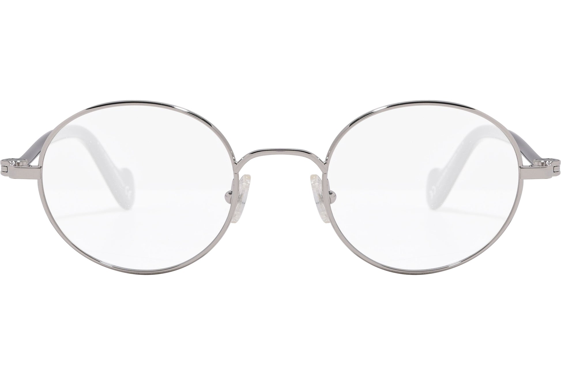 moncler round black eyeglasses frame viewed from the front.