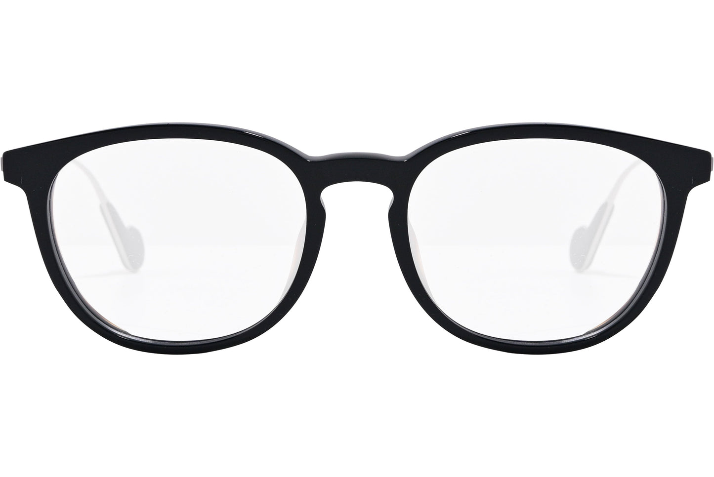 moncler round black eyeglasses frame viewed from the front.