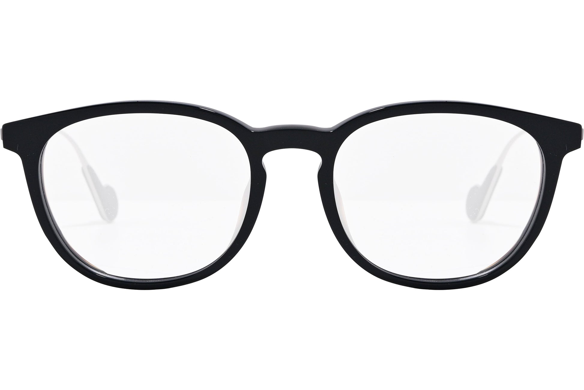 moncler round black eyeglasses frame viewed from the front.