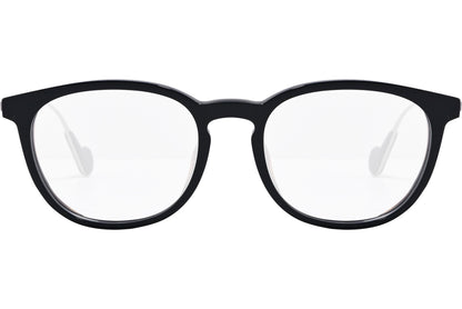 moncler round black eyeglasses frame viewed from the front.