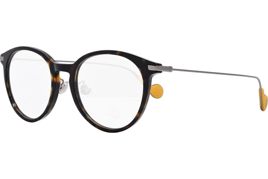 moncler round tortoise eyeglasses frame viewed from a 45-degree angle.